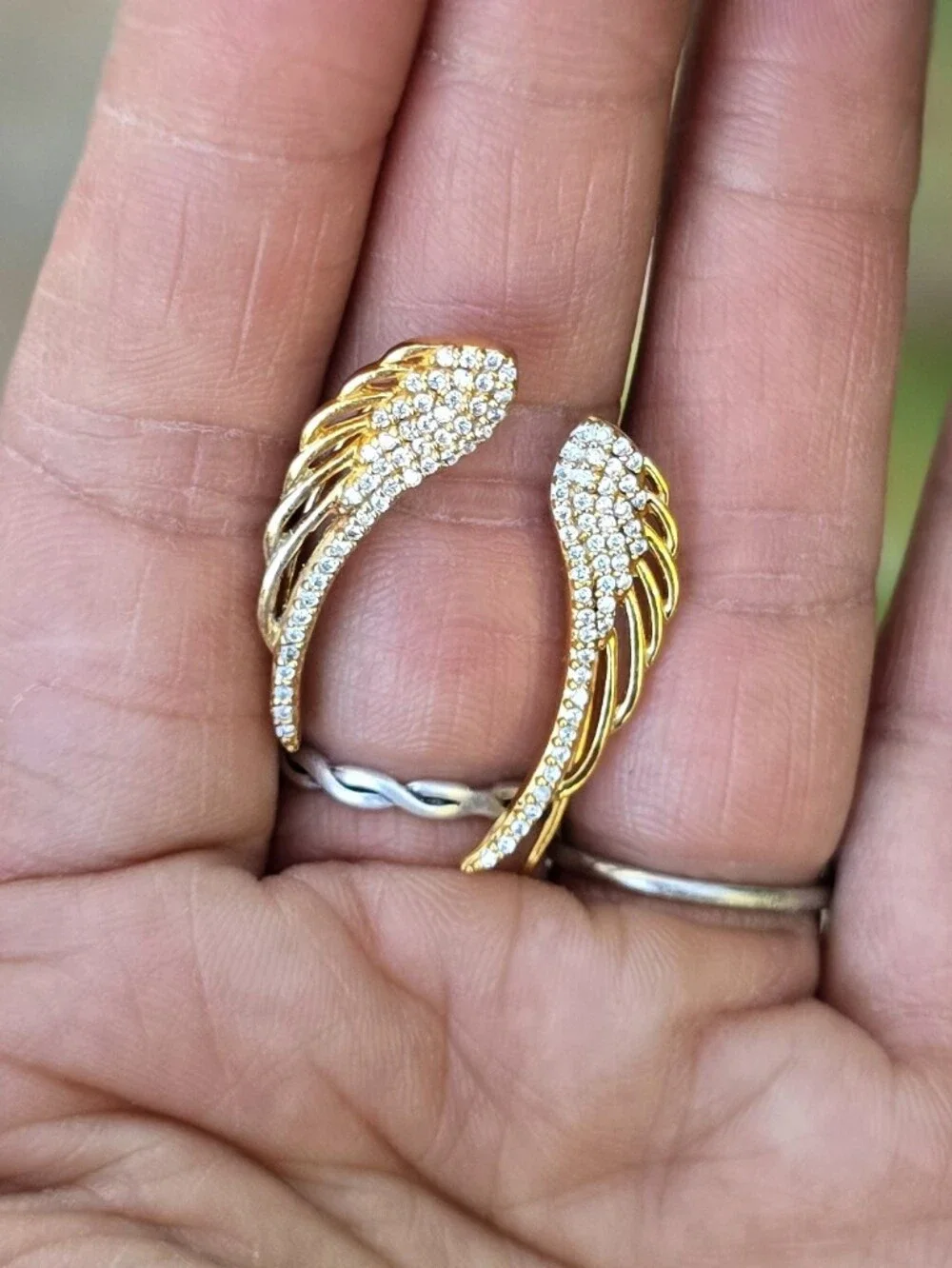 925 sterling silver gold overlay pave CZ wing earrings Elegant and amazing!!